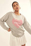 Vintage-style Heart Graphic Print French Terry Knit Sweatshirt-Heather