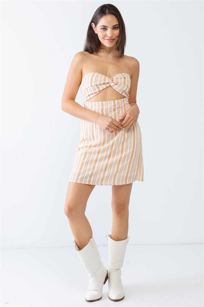 White & Apricot Mini Dress-Multi White Apricot