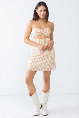 White & Apricot Mini Dress-Multi White Apricot