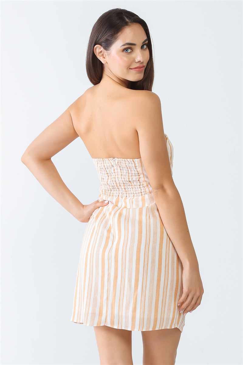 White & Apricot Mini Dress-Multi White Apricot