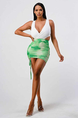 White Sleeveless Ruched Mini Dress-White