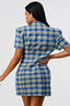 Wide Collared Plaid Blazer Mini Dress-Blue