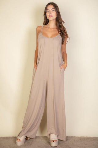 Wide-Leg Spaghetti Strap Jumpsuit | Casual Flowy One-Piece
