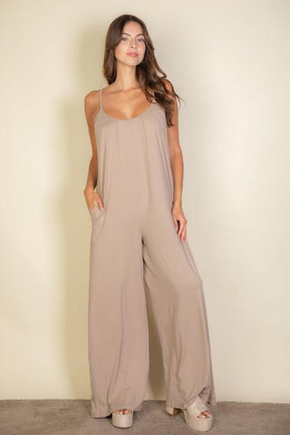 Wide-Leg Spaghetti Strap Jumpsuit | Casual Flowy One-Piece