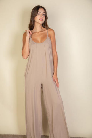 Wide-Leg Spaghetti Strap Jumpsuit | Casual Flowy One-Piece
