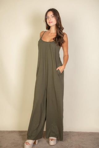 Wide-Leg Spaghetti Strap Jumpsuit | Casual Flowy One-Piece