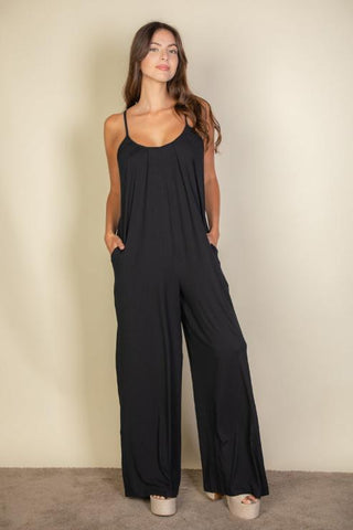 Wide-Leg Spaghetti Strap Jumpsuit | Casual Flowy One-Piece
