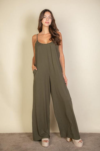 Wide-Leg Spaghetti Strap Jumpsuit | Casual Flowy One-Piece