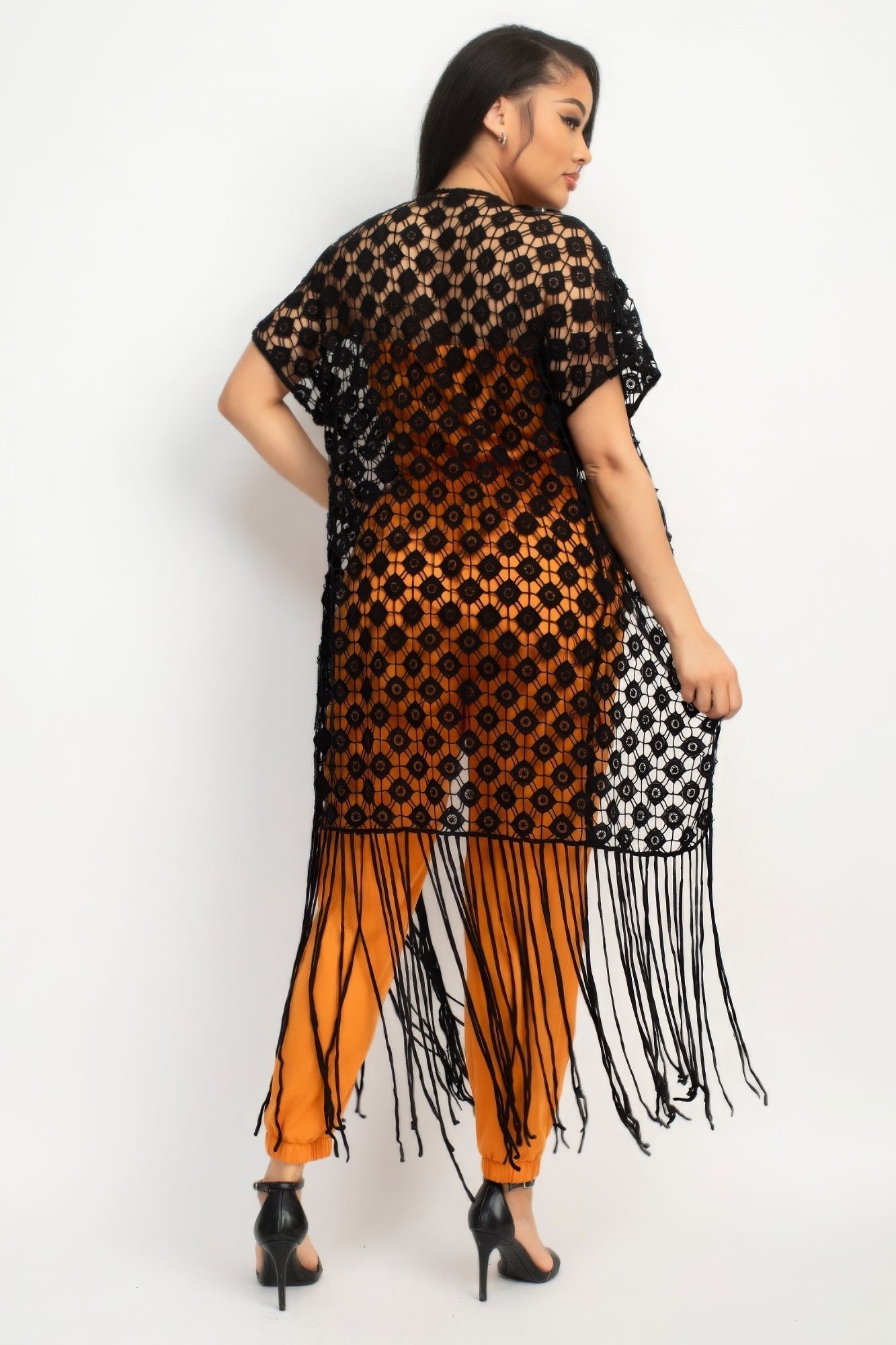 Women's Boho Handmade Crocheted Fringe Kimono - Fashion