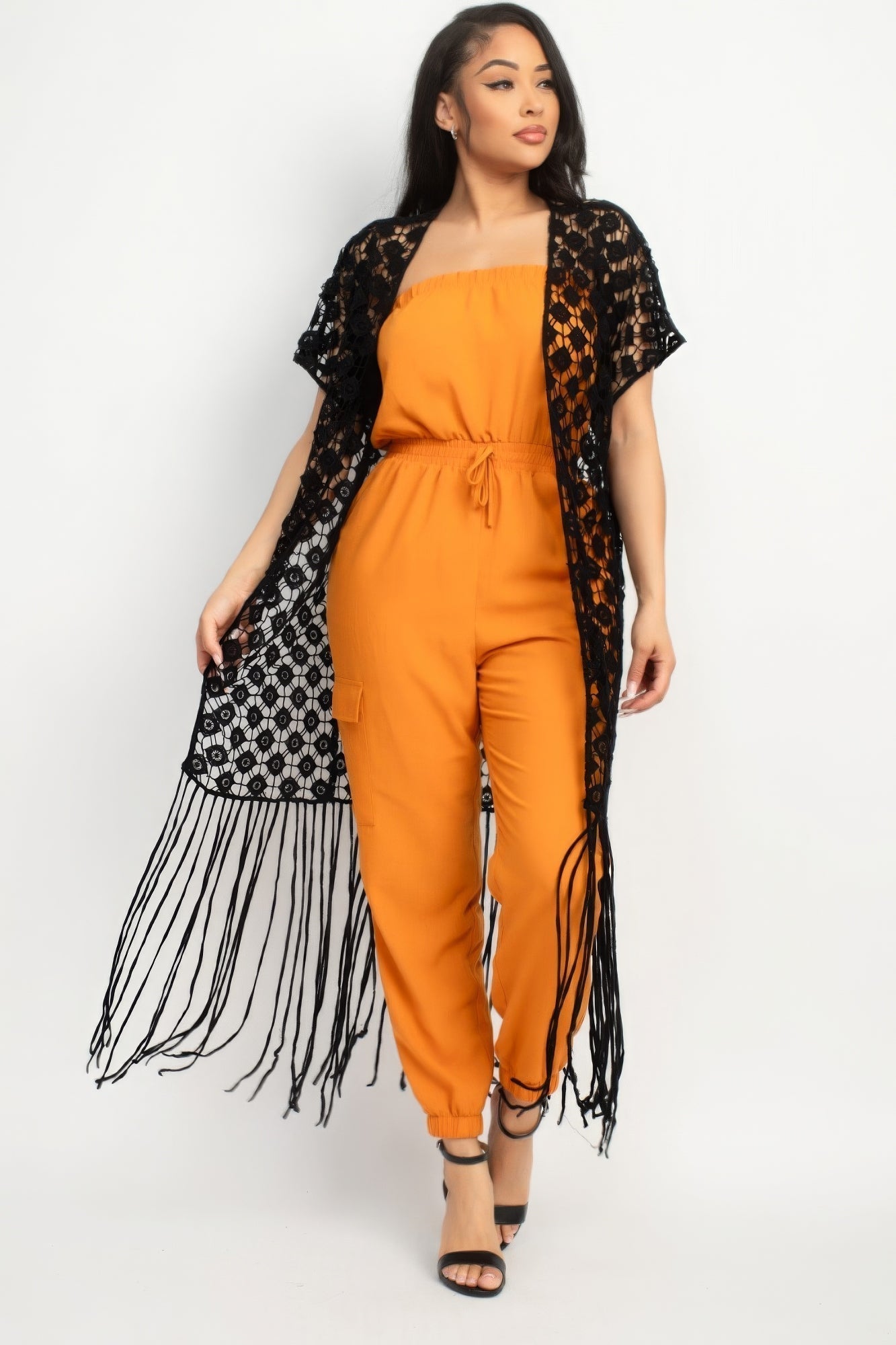 Women's Boho Handmade Crocheted Fringe Kimono - Fashion