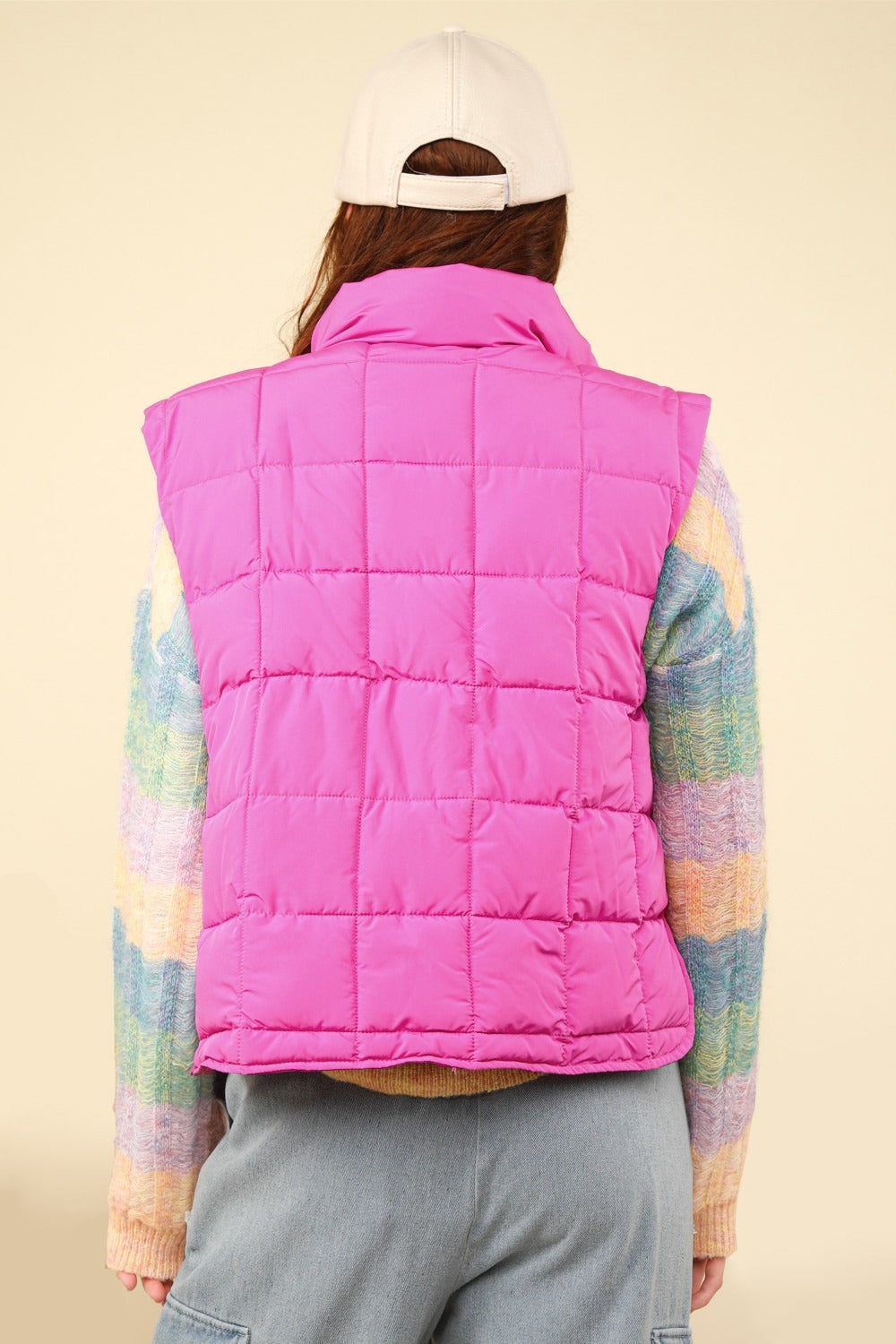 Women's Fuchsia Zip Up Puffer Vest | Warm, Lightweight & Stylish