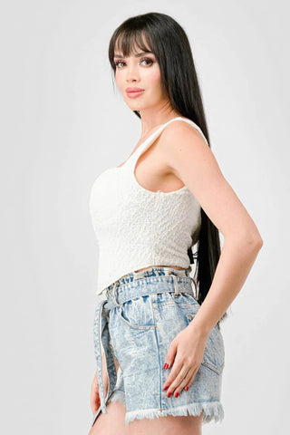 Stylish Women's Stretch Knit Bustier Crop Top - Trendy Crinkle Hook