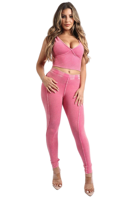 Crop Top And Leggings Set-Pink