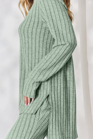 Women's Ribbed Knit Cropped Top & Wide Leg Pant Set