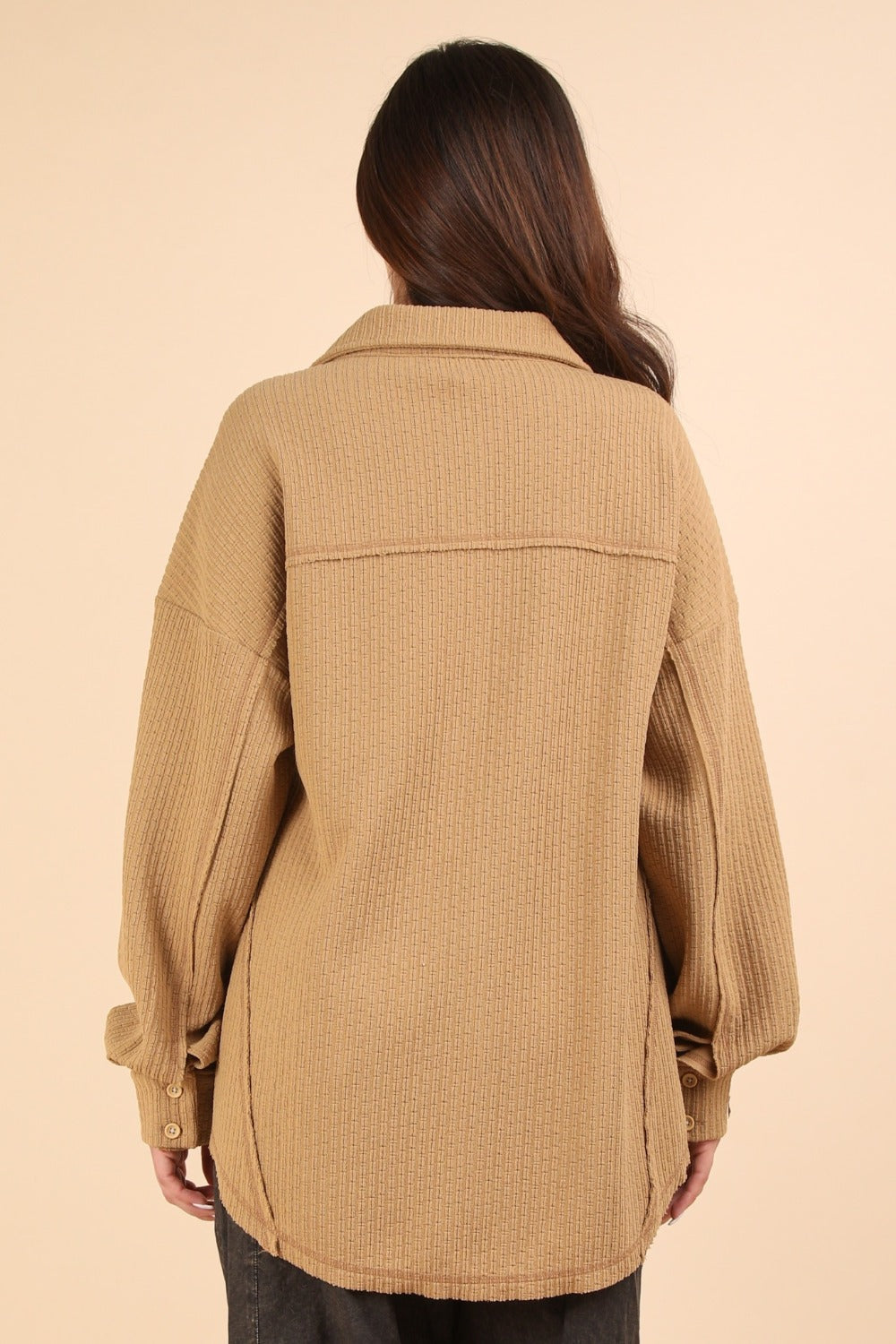 Women's Textured Knit Shacket | Button Down with Pockets | Mocha