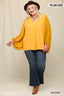 Woven And Textured Chiffon Top With Voluminous Sheer Sleeves-Mustard