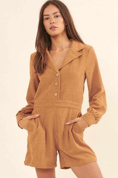 Woven Corduroy Romper-Taupe