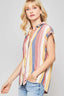 Woven Shirt In Multicolor Striped With Collared Neckline-Navy/Mauve