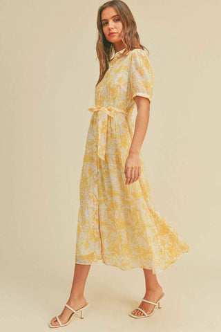 Yellow Puff Sleeve Maxi Dress-Yellow Multi