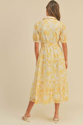 Yellow Puff Sleeve Maxi Dress-Yellow Multi