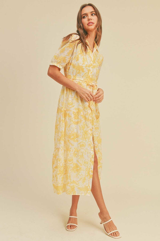 Yellow Puff Sleeve Maxi Dress-Yellow Multi