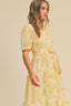 Yellow Puff Sleeve Maxi Dress-Yellow Multi