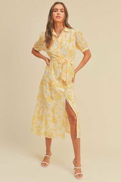 Yellow Puff Sleeve Maxi Dress-Yellow Multi