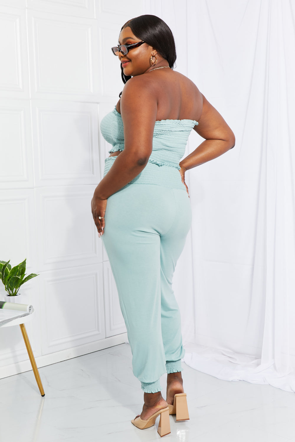 Zenana Light Green Smocked Tube Top & Joggers Set | Stylish Comfort